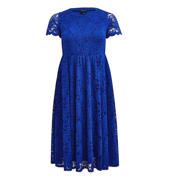 New Torrid 1 (1X 14/16) Dress Only - Fit & Flare Electric Blue Lace Midi Dress - Picture 3 of 3